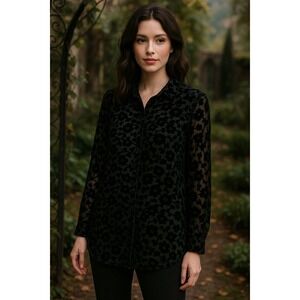 Carole Little Silk Blend Black Velvet Burnout Top Small